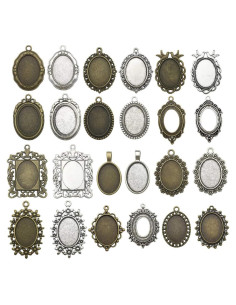 20 Bandejas de Colgante Ovaladas 18x25mm Bronce y Plata
