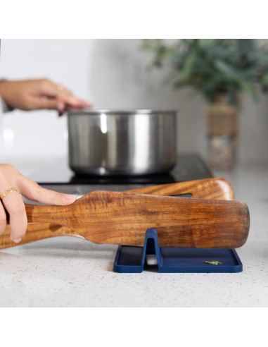 Soporte de Cuchara de Silicona Fox Run Azul Marino 4 Utensilios