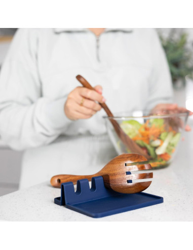 Soporte de Cuchara de Silicona Fox Run Azul Marino 4 Utensilios