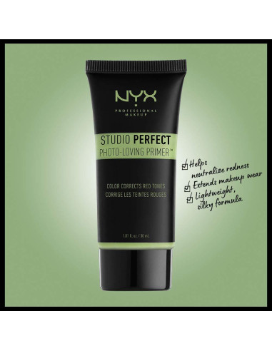 Primer Facial Vegano NYX Studio Perfect Verde 30 ml - Corrección de Color