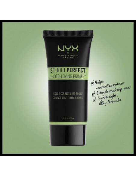 Primer Facial Vegano NYX Studio Perfect Verde 30 ml - Corrección de Color