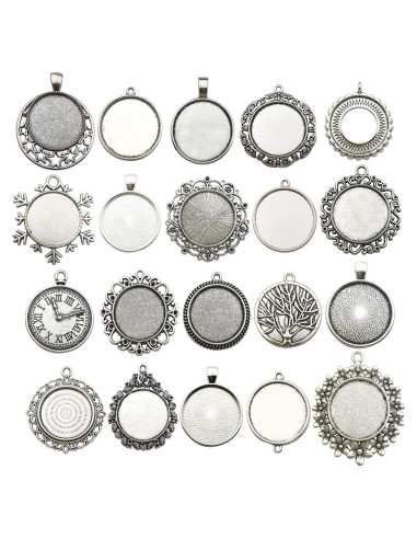 20 Piezas Pendientes Bezel 25mm Plata Antigua para DIY