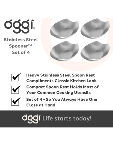 Soporte para cucharas OGGI - Set de 4 - Acero inoxidable
