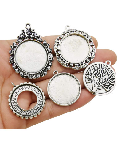 20 Piezas Pendientes Bezel 25mm Plata Antigua para DIY