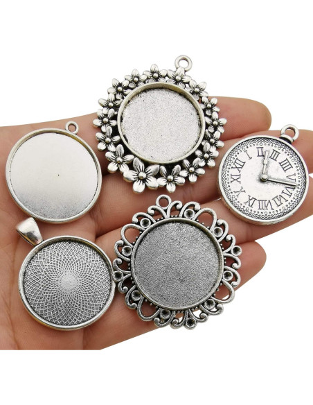 20 Piezas Pendientes Bezel 25mm Plata Antigua para DIY