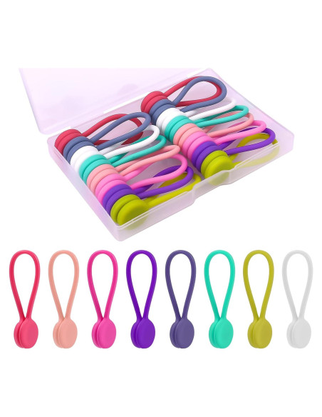 16 Clips Magnéticos KINBOM de Silicona para Cables - 8 Colores