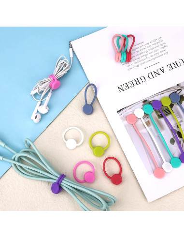 16 Clips Magnéticos KINBOM de Silicona para Cables - 8 Colores