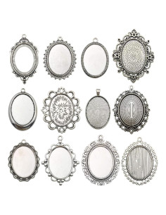 10 Bandejas Colgantes Youdiyla Ovaladas 30x40mm Plata Antigua