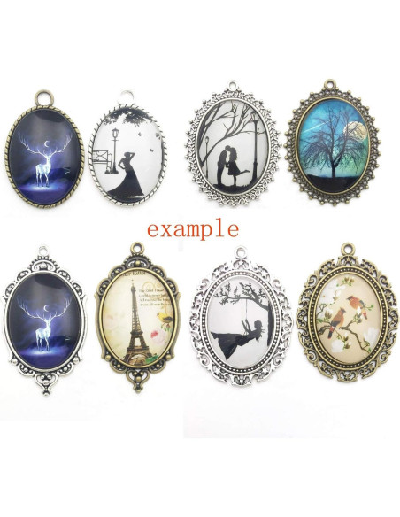 10 Bandejas Colgantes Youdiyla Ovaladas 30x40mm Plata Antigua