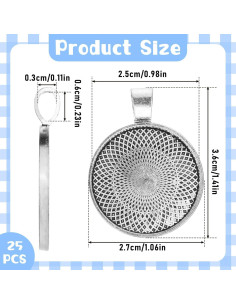 25 Bandejas de Pendientes Redondas Plata Antigua 25mm DIY 2