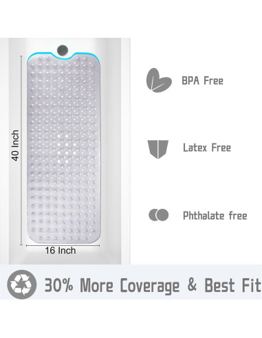 Alfombrilla de Ducha Antideslizante Yimobra 101,6 x 40,6 cm Gris