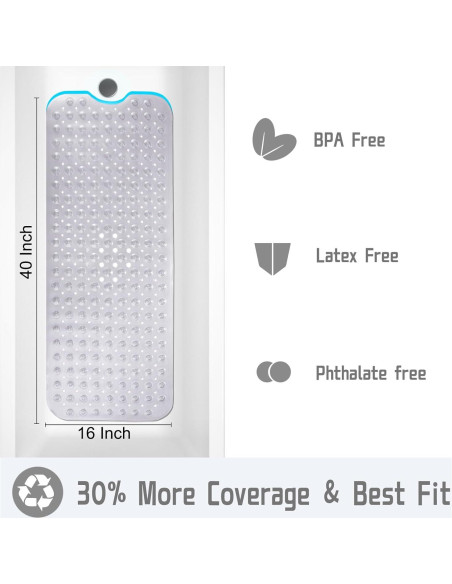 Alfombrilla de Ducha Antideslizante Yimobra 101,6 x 40,6 cm Gris