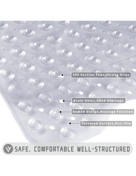 Alfombrilla de Ducha Antideslizante Yimobra 101,6 x 40,6 cm Gris