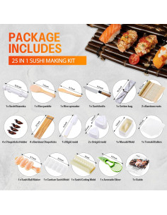 Kit de Hacer Sushi ISSEVE 25 en 1 con Bazooka y Moldes 2