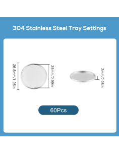 Bandejas de Cabochón Redondas 60 Pcs SUNNYCLUE Acero Inoxidable 25mm 2