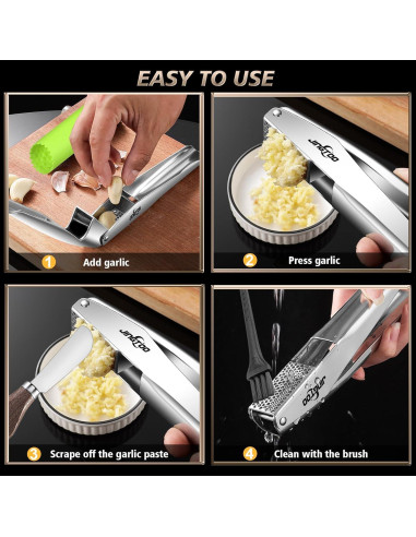 Prensa de Ajo JINGTOO Acero Inoxidable Ergonómica 18.5cm