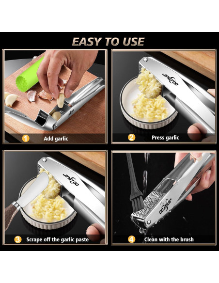 Prensa de Ajo JINGTOO Acero Inoxidable Ergonómica 18.5cm Prensa de Ajo JINGTOO Acero Inoxidable Ergonómica 18.5cm