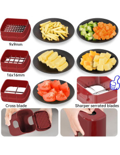 Picador de Verduras KEOUKE 3 Cuchillas Manual Rojo 2