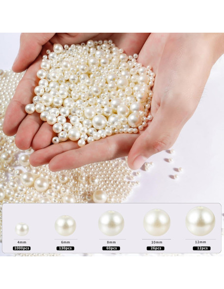1200 Perlas Redondas para Joyería DIY Hudinsun - 5 Tamaños