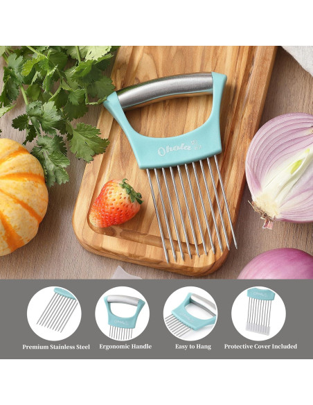 Cortador de Cebolla Acero Inoxidable Ohola con Cubierta 2PCS Cortador de Cebolla Acero Inoxidable Ohola con Cubierta 2PCS
