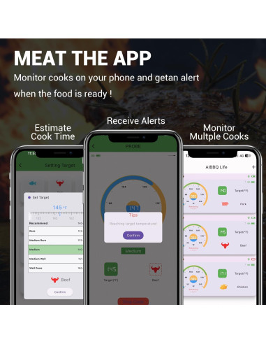 Termómetro de Carne Inalámbrico AIBBQLIFE Bluetooth 5.2 IP68