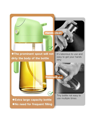 Dispensador de Aceite y Pulverizador 2 en 1 DAQJIOO 500 ml Verde