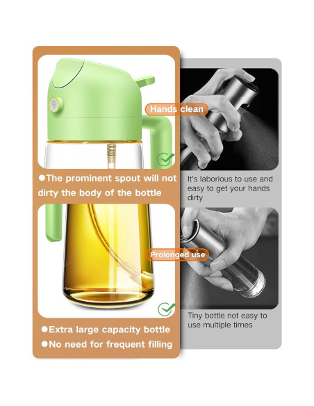 Dispensador de Aceite y Pulverizador 2 en 1 DAQJIOO 500 ml Verde