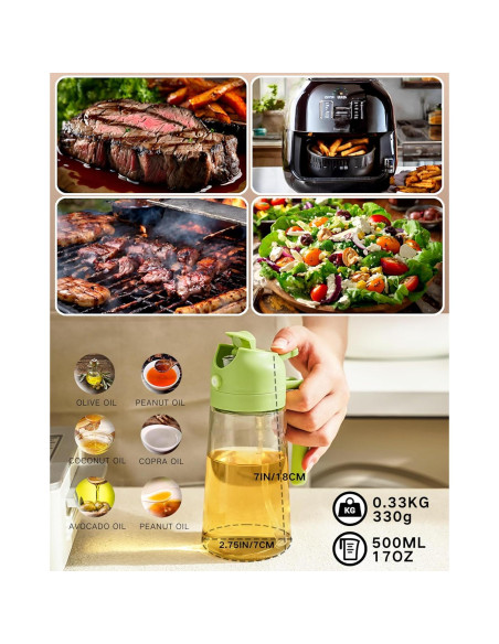 Dispensador de Aceite y Pulverizador 2 en 1 DAQJIOO 500 ml Verde