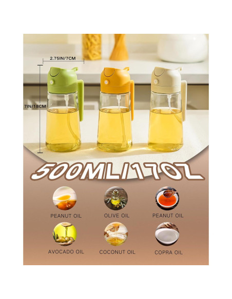 Dispensador de Aceite y Pulverizador 2 en 1 DAQJIOO 500 ml Verde