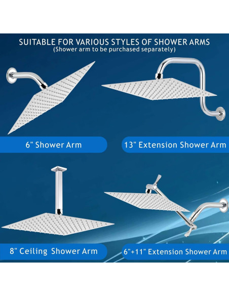 Cabezal de Ducha Voolan Cuadrado 30,48 cm Acero Inoxidable