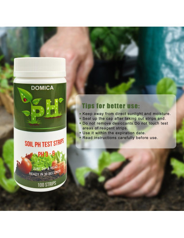 Kit de Prueba de pH del Suelo DOMICA 100 Tiras 3-9
