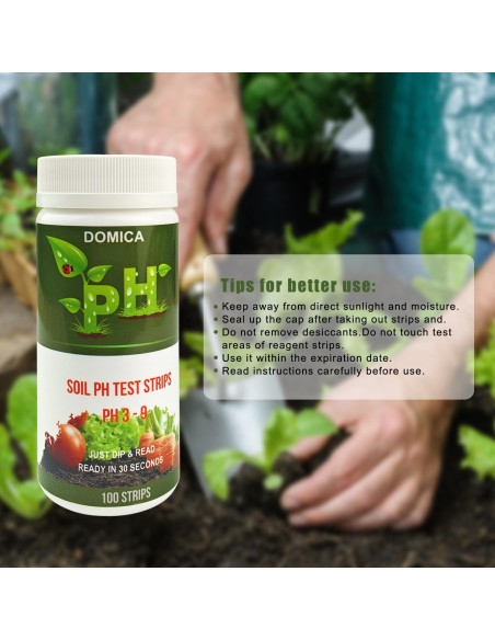 Kit de Prueba de pH del Suelo DOMICA 100 Tiras 3-9