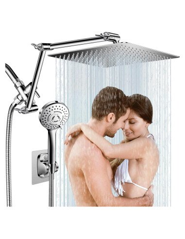 Combo Cabezal de Ducha Beekim 12" Lluvia y Mano Cromo