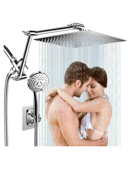 Combo Cabezal de Ducha Beekim 12" Lluvia y Mano Cromo
