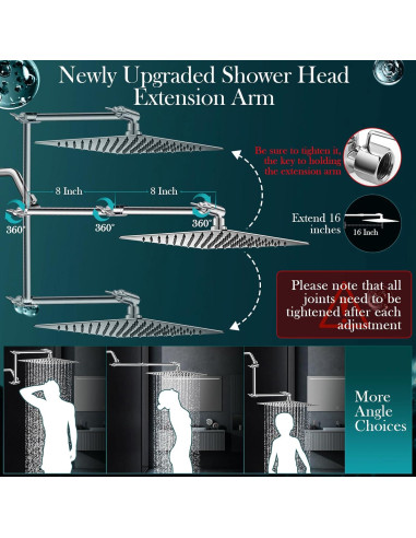 Combo Cabezal de Ducha Beekim 12" Lluvia y Mano Cromo