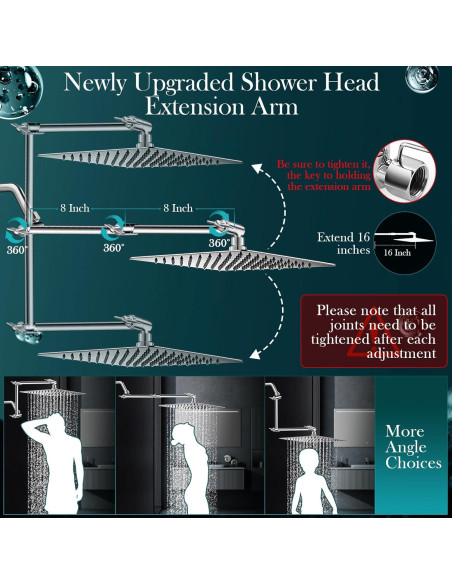 Combo Cabezal de Ducha Beekim 12" Lluvia y Mano Cromo