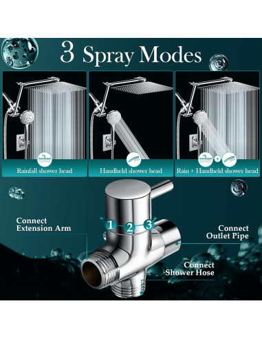 Combo Cabezal de Ducha Beekim 12" Lluvia y Mano Cromo