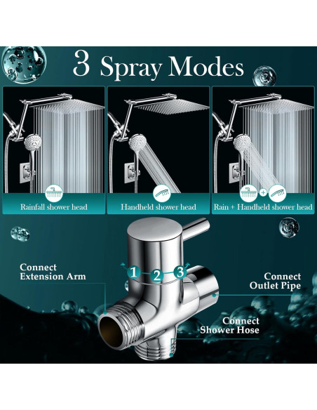 Combo Cabezal de Ducha Beekim 12" Lluvia y Mano Cromo