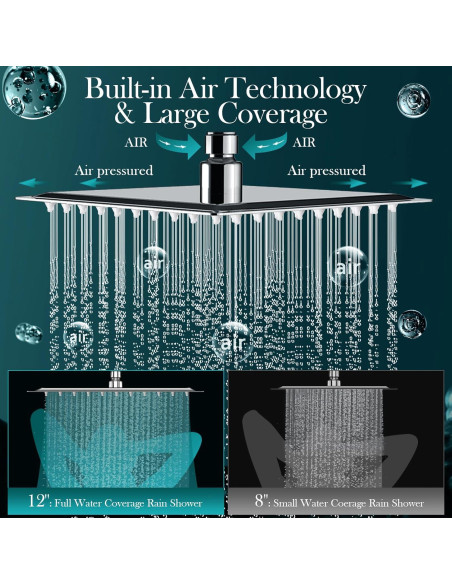 Combo Cabezal de Ducha Beekim 12" Lluvia y Mano Cromo