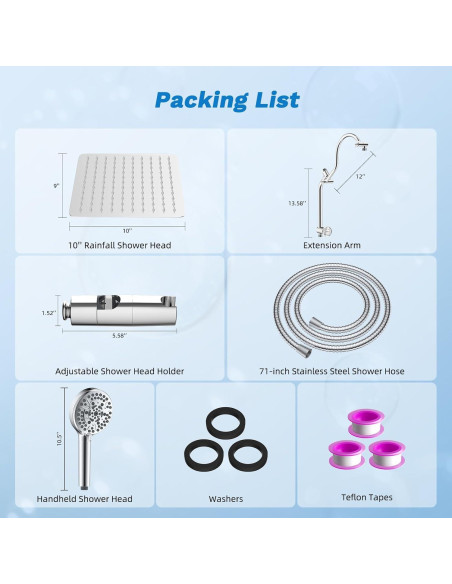 Cabezal de Ducha Hibbent 10" Todo Metal Alta Presión Cromo