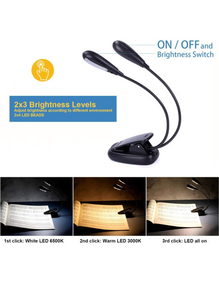 Luz de Atril Recargable GY con Clip y 8 LED 3 Niveles