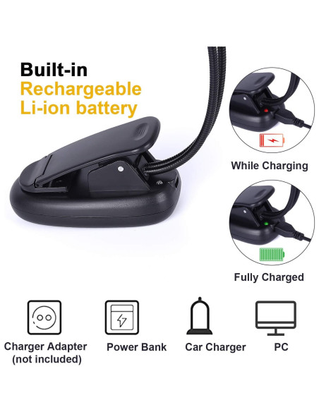 Luz de Atril Recargable GY con Clip y 8 LED 3 Niveles