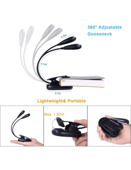 Luz de Atril Recargable GY con Clip y 8 LED 3 Niveles