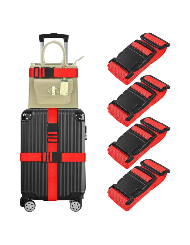Correas de Equipaje Vivinin 4 Piezas Nylon Ajustables Rojo