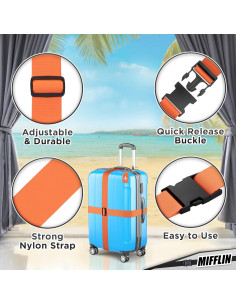 Correas de Equipaje Mifflin Naranja 186 cm 4 Piezas Nylon 2