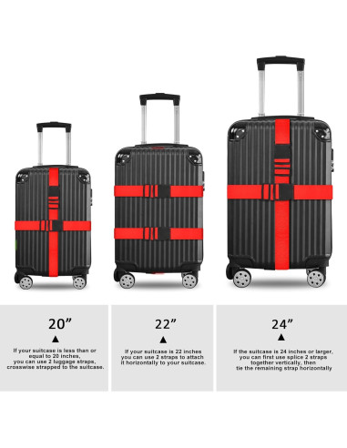 Correas de Equipaje Vivinin 4 Piezas Nylon Ajustables Rojo