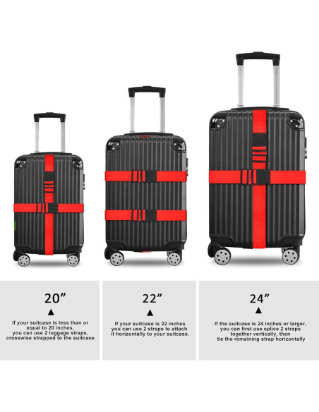 Correas de Equipaje Vivinin 4 Piezas Nylon Ajustables Rojo