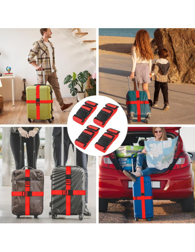 Correas de Equipaje Vivinin 4 Piezas Nylon Ajustables Rojo
