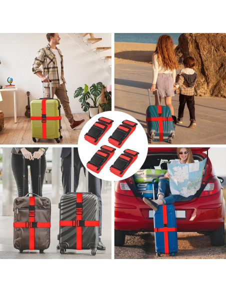 Correas de Equipaje Vivinin 4 Piezas Nylon Ajustables Rojo
