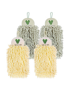 Toallas de Mano Kinlop 4 Pcs Chenille Beige Verde Claro